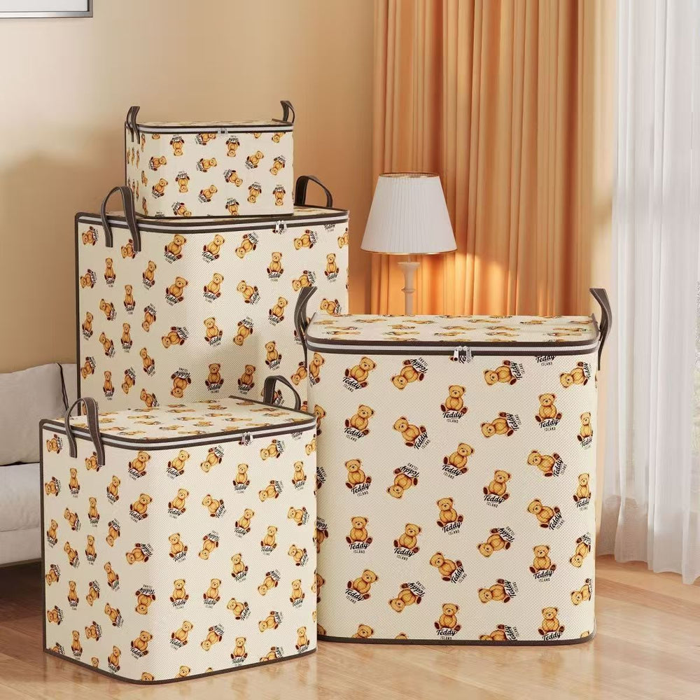 New teddy bear storage bag - collapsible fabric organizer for clothes, quilts, and toys - closet storage box