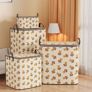 New teddy bear storage bag - collapsible fabric organizer for clothes, quilts, and toys - closet storage box