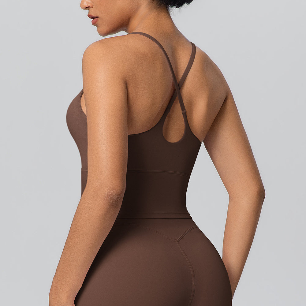 New arrival cross-border pure color double-sided nylon cross back tight sports intimates running fitness yoga wear tops for women
