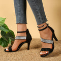 European and american rhinestone high heel sandals, plus size, 2026 summer new arrival, stiletto heel, cross-border one-strap sandals for women, in stock