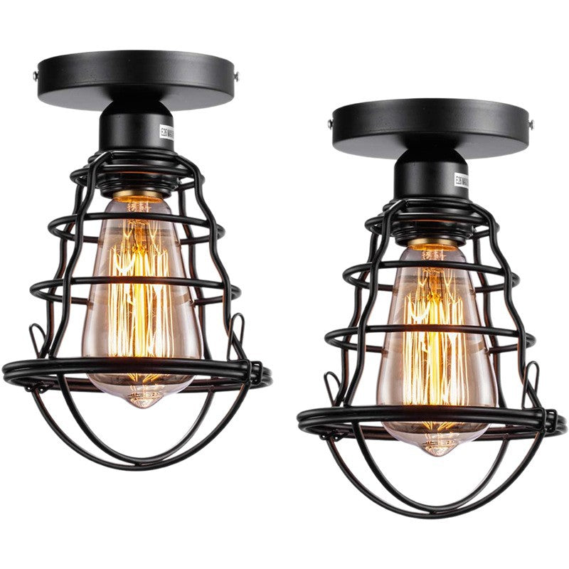 Industrial style black geometric diamond iron ceiling light - retro balcony, hallway, entryway, bubble tea shop, restaurant creative lighting