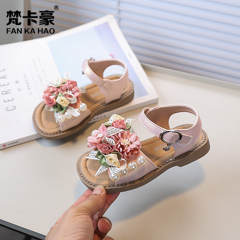 Vancahao girls' sandals -  summer new collection: stylish floral soft-soled kids' sandals, perfect beach shoes for little girls