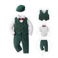 New korean style export children's suit: baby long-sleeve cotton shirt, vest set, and beret three-piece outfit