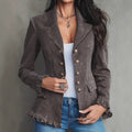 European and american cross-border exclusive: autumn/winter retro casual blazer with ruffle trim, slim-fit, and figure-flattering women's cropped jacket
