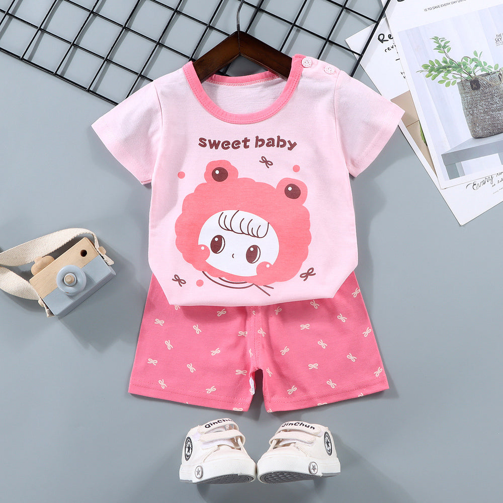 Kids' short-sleeve set: 100% cotton boys' t-shirt & baby summer outfit - girls' shorts, infant clothing, wholesale summer apparel