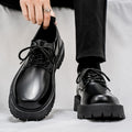 Autumn new men's casual leather shoes, retro work boots, lace-up soft sole breathable height increasing chunky sole oxfords