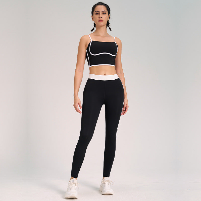 Fashion cross-border sports yoga suit two-piece set naked double-sided brushed outdoor running fitness sling yoga clothes