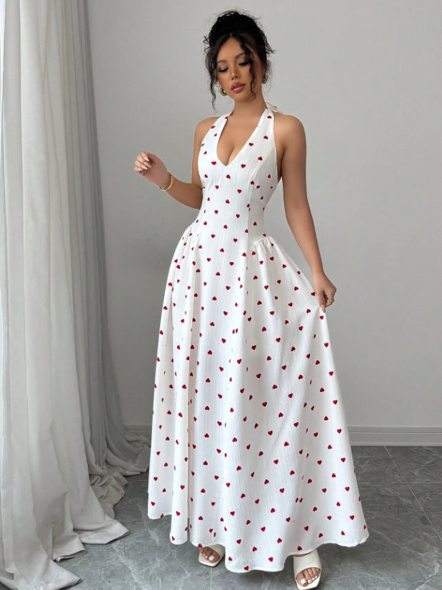 New arrivalfashion cross-border heart suspender pajamas for women casualsexybowstie back waist dress