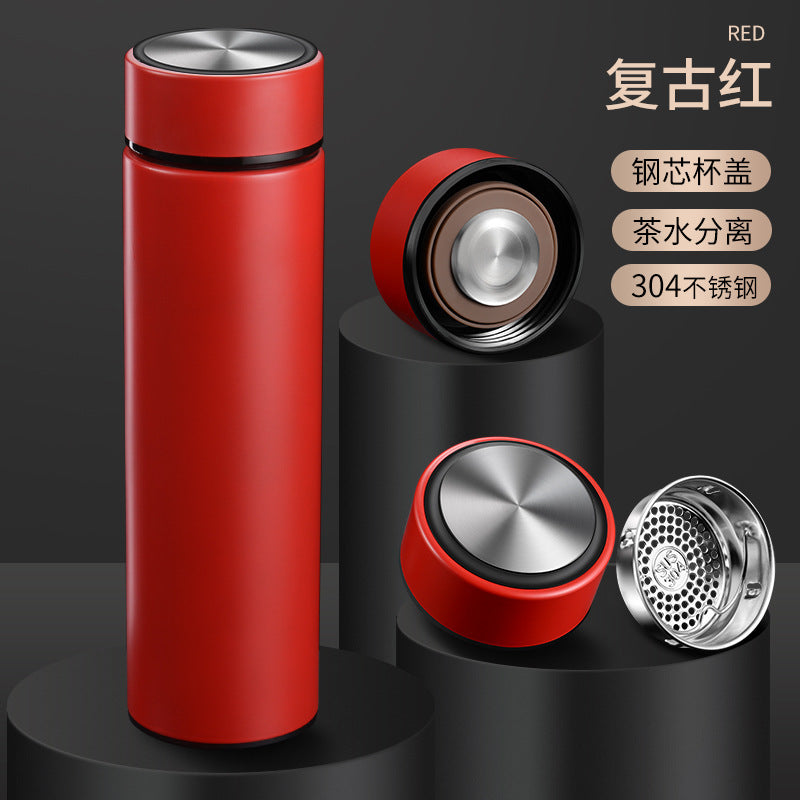 Smart temperature display stainless steel insulated tumbler - vacuum 304 business straight cup - temperature display water bottle - men's tea and water separation cup