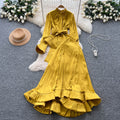 European and american fashion tie-waist long sleeve satin top and high-waisted flared ruffle skirt two-piece set for women - autumn collection