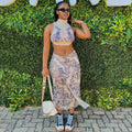 Fashion cross-border women's clothing  summernew arrival street sexy hot girl navel-baring vest tie side skirt suit
