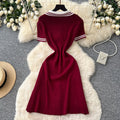Korean style commute lapel short sleeve knitted dress - women's summer minimalist letter print waist-cinching slimming elegant a-line dress