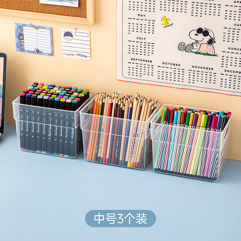 Desktop Drawer Marker Stationery Storage Box Plastic Transparent Pen Holder Sundries A4 Book File Storage Box Wholesale