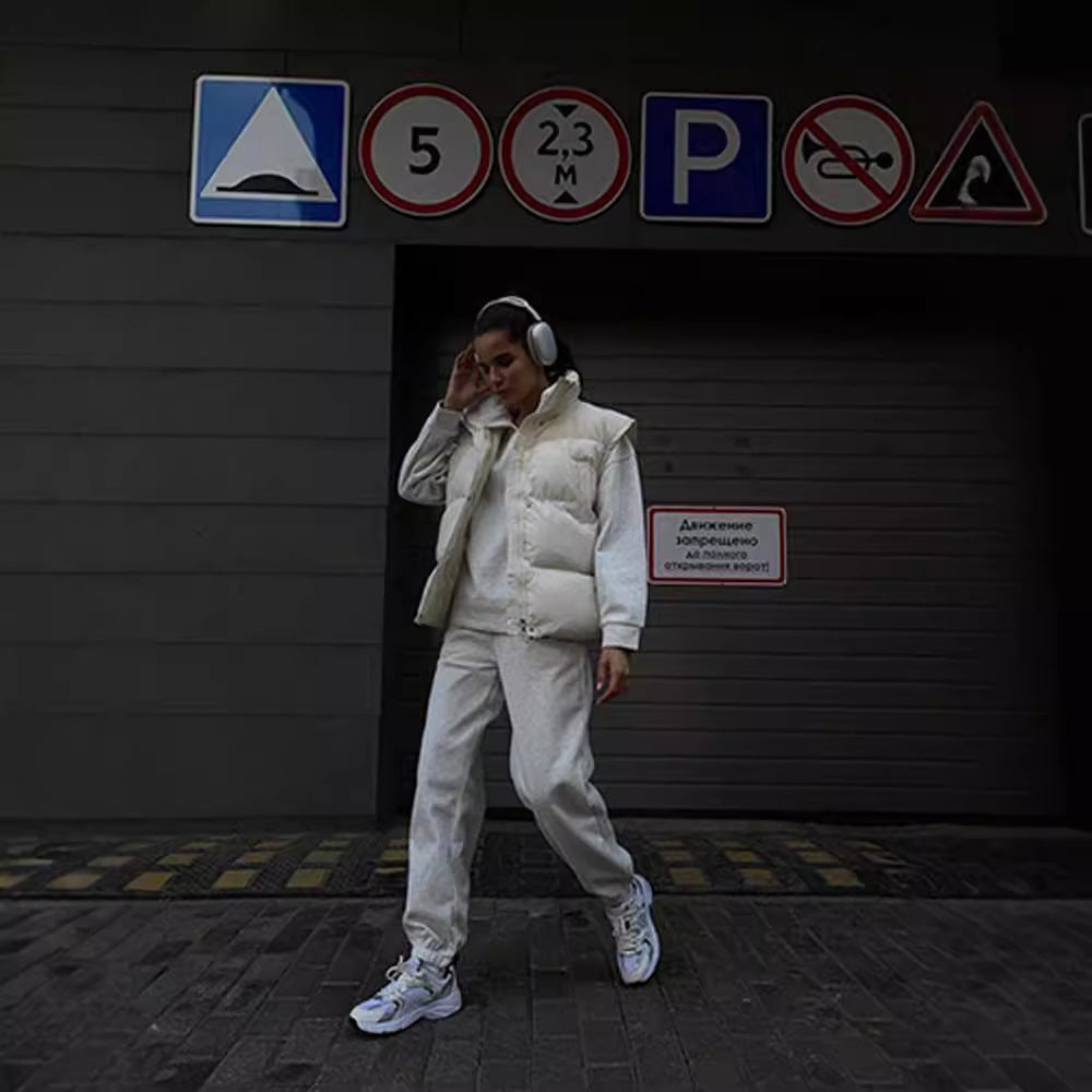 Cross-border independent station casual women's clothing fashion semi-turtleneck long-sleeved sweater sweatpants set loose solid color two-piece set women