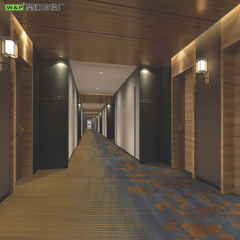 Custom hotel carpet for hallways and aisles, hotel guest room bedside rug, thickened nylon b1 flame retardant full coverage floor mat