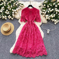 Frenchclassy sense cut out crochet lace short-sleeved dress women's summer waist slimming lookeleganta word dress