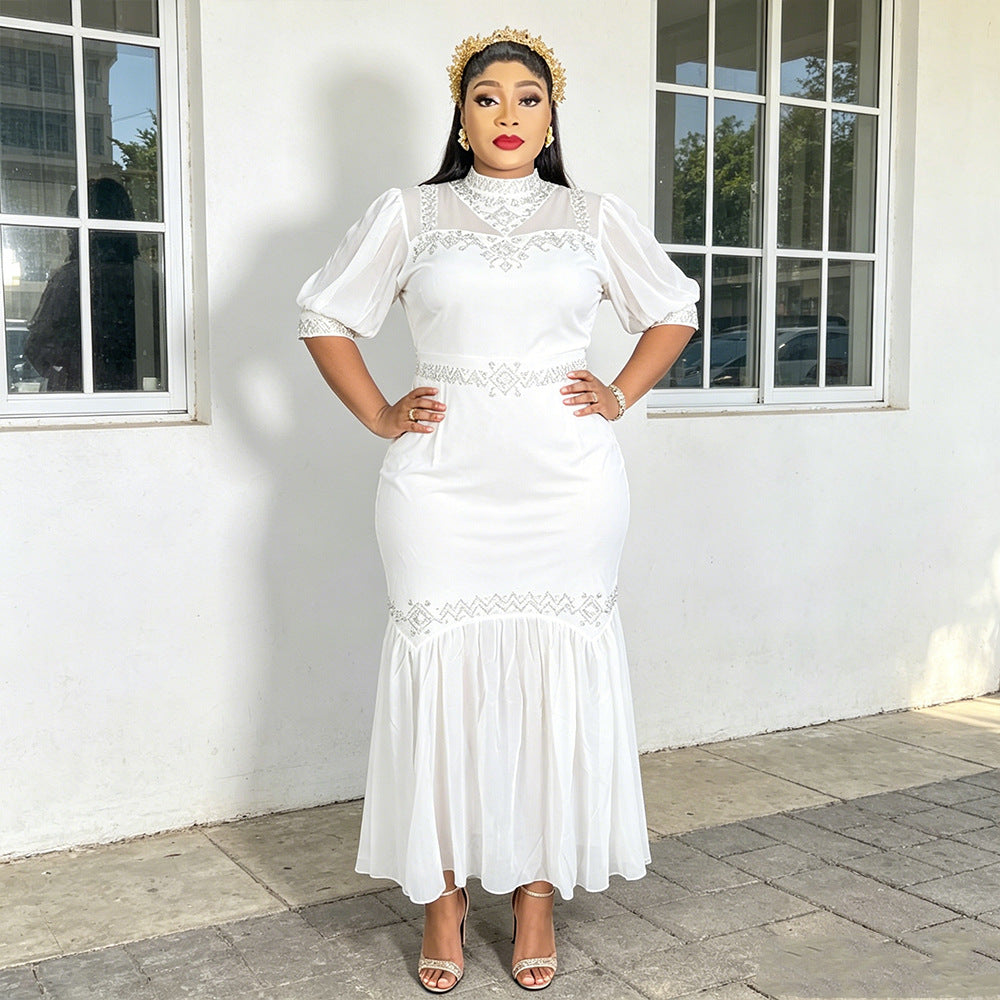 spring/summer new arrival:  cross-border chiffon patchwork dress - plus size african women's long dress
