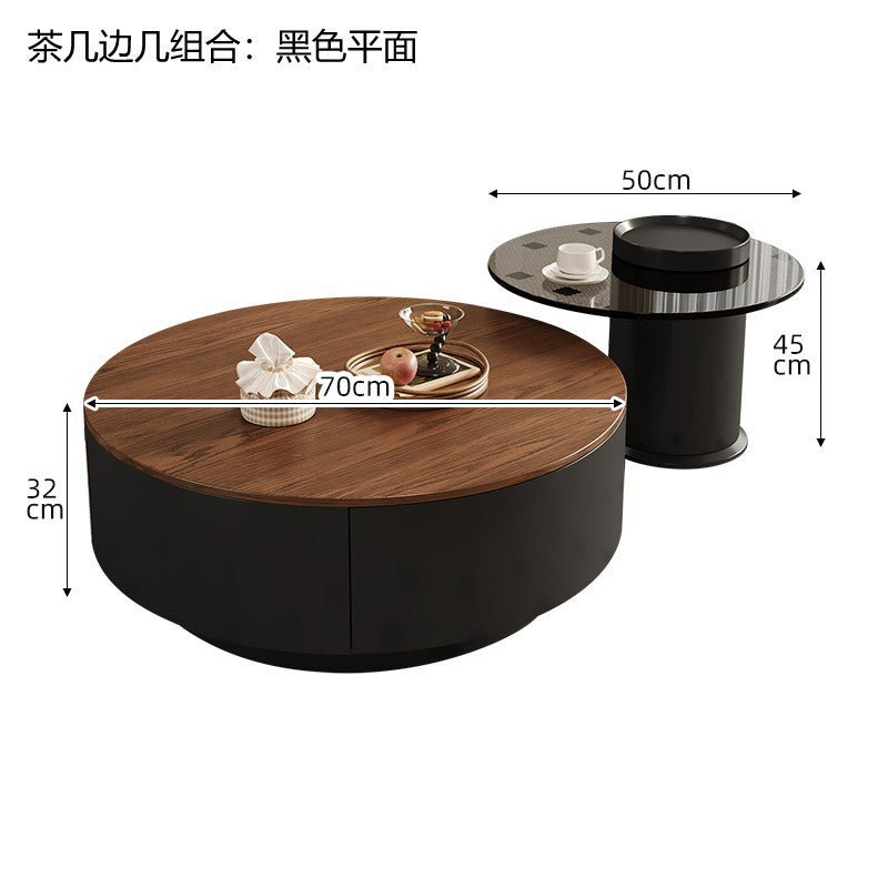 Minimalist mid-century modern round solid wood coffee table for home living room, light luxury small apartment, modern high-end creative combination