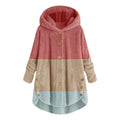 new fashion women's european and american button-down plush top color block multi-color hooded jacket