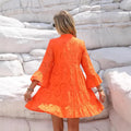 summer european and american cross-border  women's hollow-out casual loose solid color v-neck dress