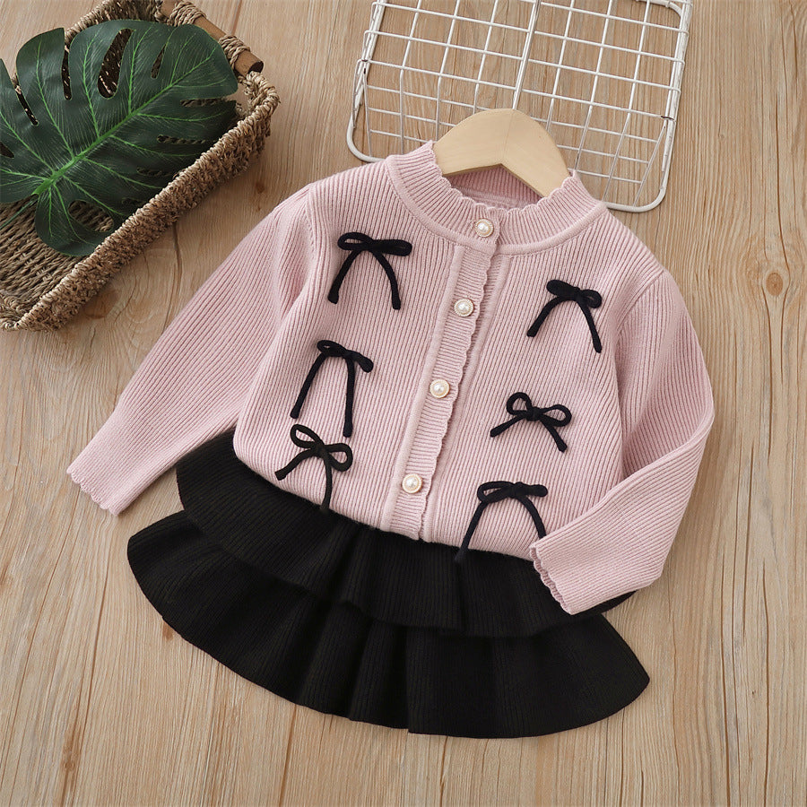 Dropshipping children's knit cardigan & sweater set -  autumn new arrivals - girls' two-piece sweater outfit