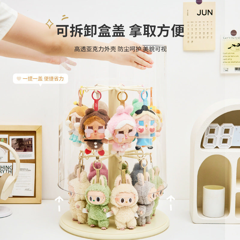 Rotating blind box figure storage display box transparent labubu plush doll rabub pendant display rack