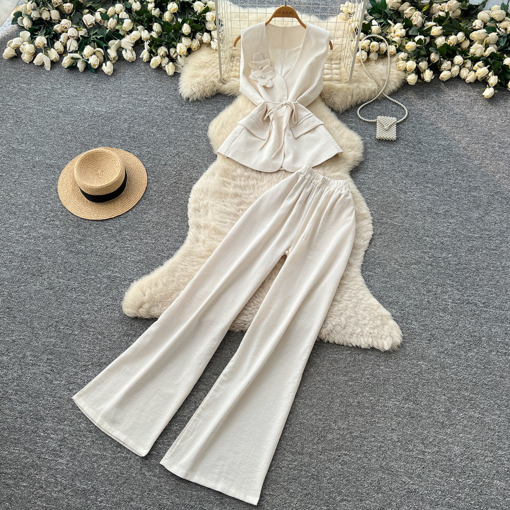 Lightly mature elegance style strappy eleganttwo-piece set women's summer age-reducing work clothing suit collar loose pantseasiest for matchsuit