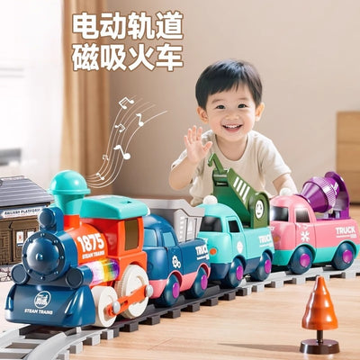 kids macaron electric rail car magnetic train engineering vehicle artificial locomotive boy toy