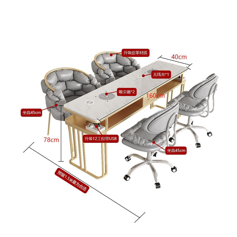 New arrivalpopular nail art table and chair suit single double light luxury vacuum cleaner makeup nail art shop manicure table imitation marble