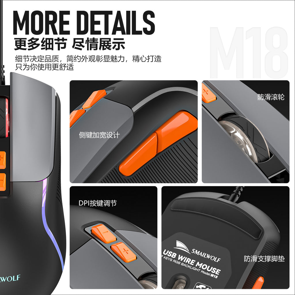 Smywolf M18 wired gaming mouse luminous desktop computer notebook office e-sports fashion color matching mouse