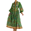 cross-border e-commerce european and american women's clothing: new summer collection - vintage lantern sleeve printed long-sleeve pleated dress