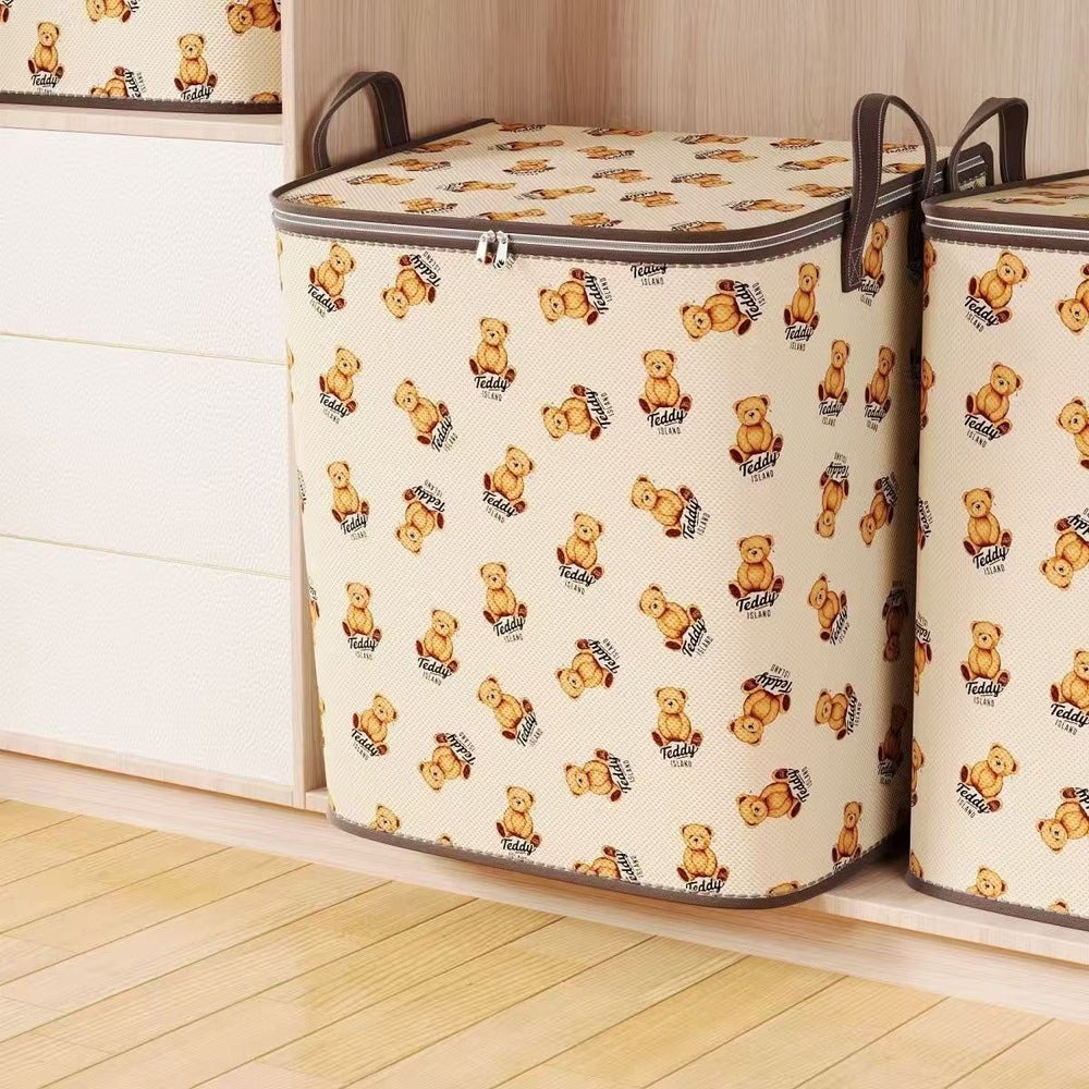 New teddy bear storage bag - collapsible fabric organizer for clothes, quilts, and toys - closet storage box