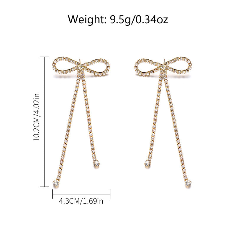 Wholesale new arrival cross-border bowknot rhinestone jewelry exaggerated fashion tassel light luxury earrings alloy stud earrings for women