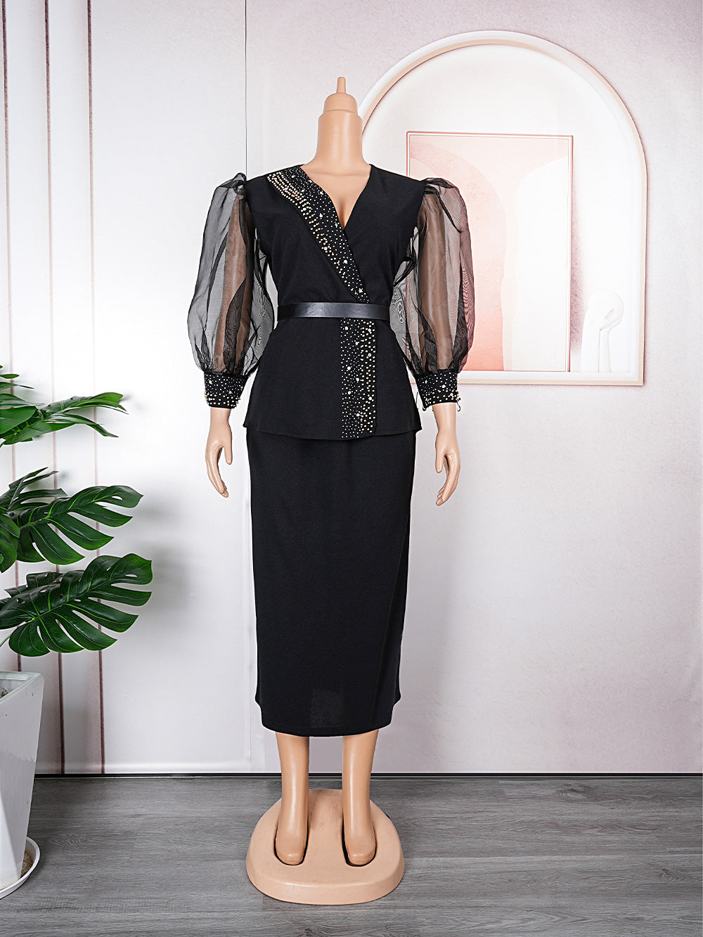 African cross-border e-commerce ol commute organza dress european and american  women's two-piece set pencil skirt
