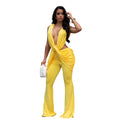 C7722 cross-border   fashion women's sexy backless solid color bodycon jumpsuit
