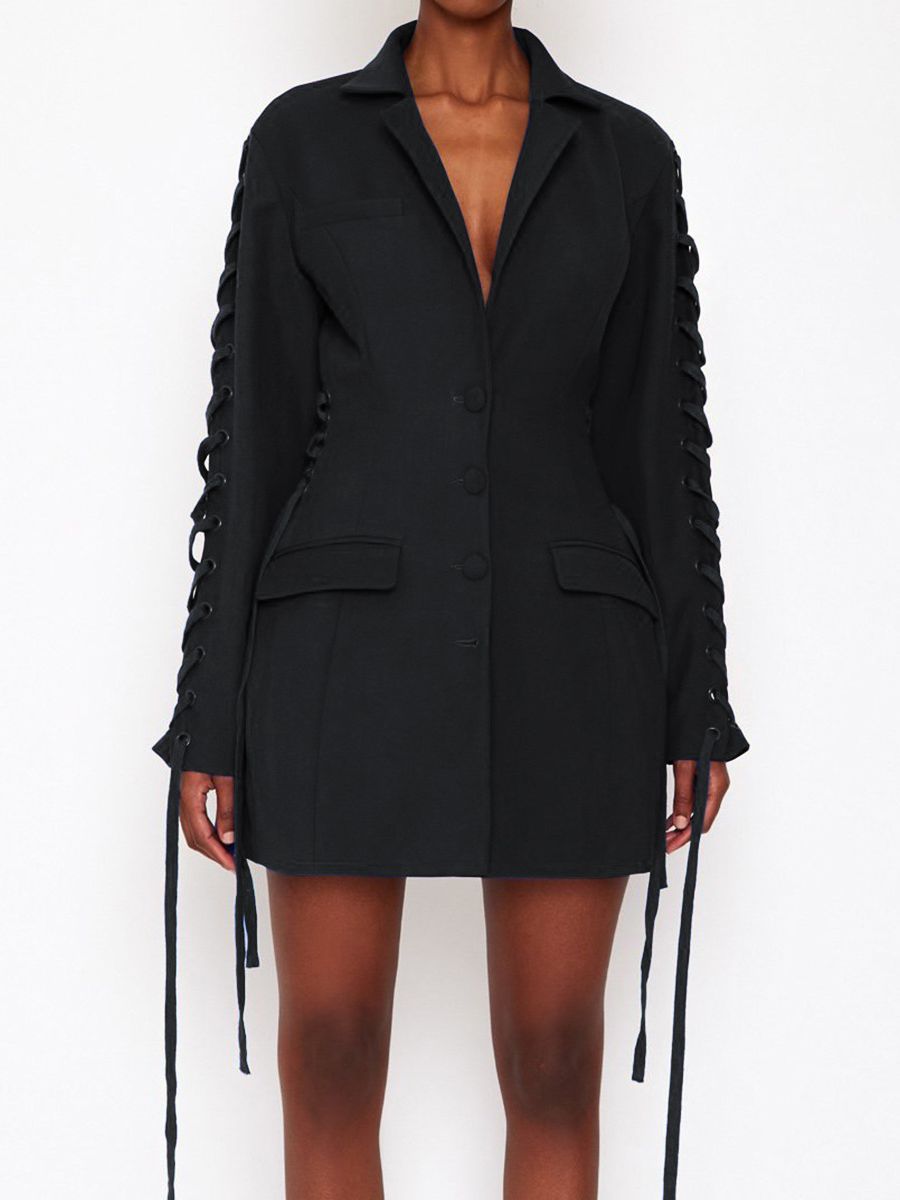 new european and american style women's fashion tie-waist mid-length blazer