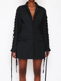 new european and american style women's fashion tie-waist mid-length blazer