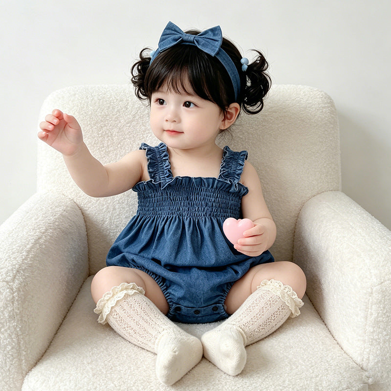 Baby clothes summer thin newborn baby girl bag butt clothes summer small month-old camisole denim khaki
