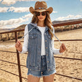European and american cross-border foreign trade  hooded detachable single-breasted double-pocket washed layered denim vest