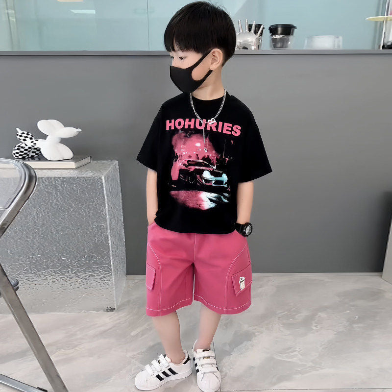 Boys' summer outfit set  new style children's clothing baby fashionable kids trendy middle and small children summer two-piece set
