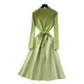 Xiaoxiangfengclassy contrast colorbows strappy long sleevesdress women's metal buckle waist slimming lookknitting short skirt