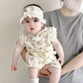 Summer lightweight lace romper baby bodysuit - sleeveless floral print lace outfit for baby girls