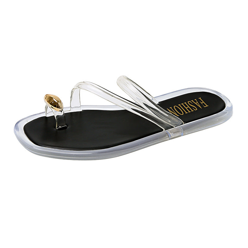 New gold buckle crystal thong sandals - women's summer outdoor wear, trendy, versatile, and non-slip crystal jelly slippers