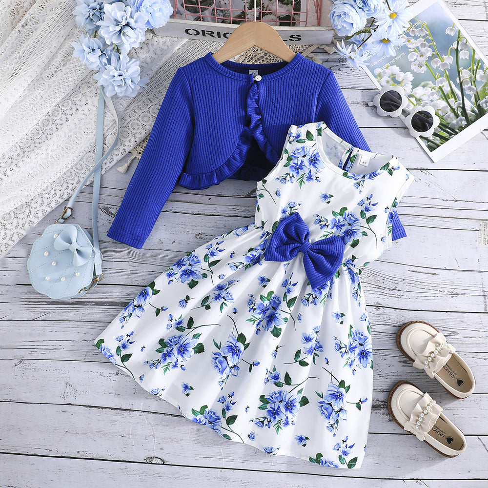 spring/autumn collection: girls' colorful sundress + solid color cardigan - stylish and elegant new arrival for little ladies