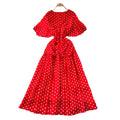 French-style embellished v-neck flared sleeve bodycon dress - women's 2025 summer slimming chic polka dot chiffon maxi dress