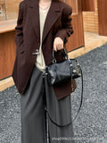 2024 fall/winter new women's bag: oil wax leather boston pillow bag - vintage, casual, versatile handbag & crossbody bag