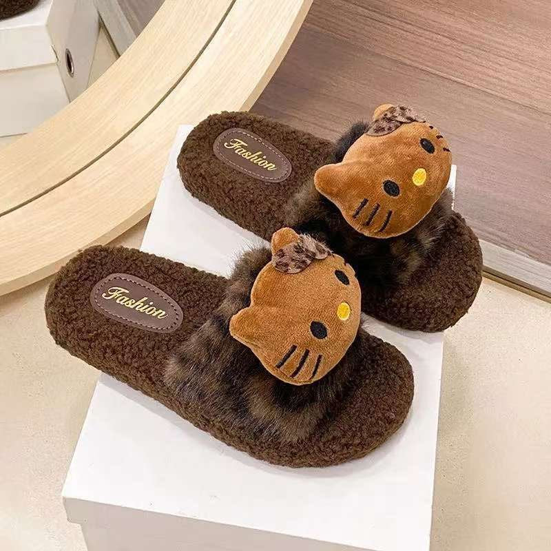 Thick sole furry slippers for women outwear2025 autumn winternew arrival lamb furry internet celebrity home one-line cotton slippers