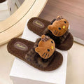 2025 new cute cartoon shirley rose leopard print fuzzy slippers women's autumn/winter outdoor non-slip soft sole closed-toe cotton slippers