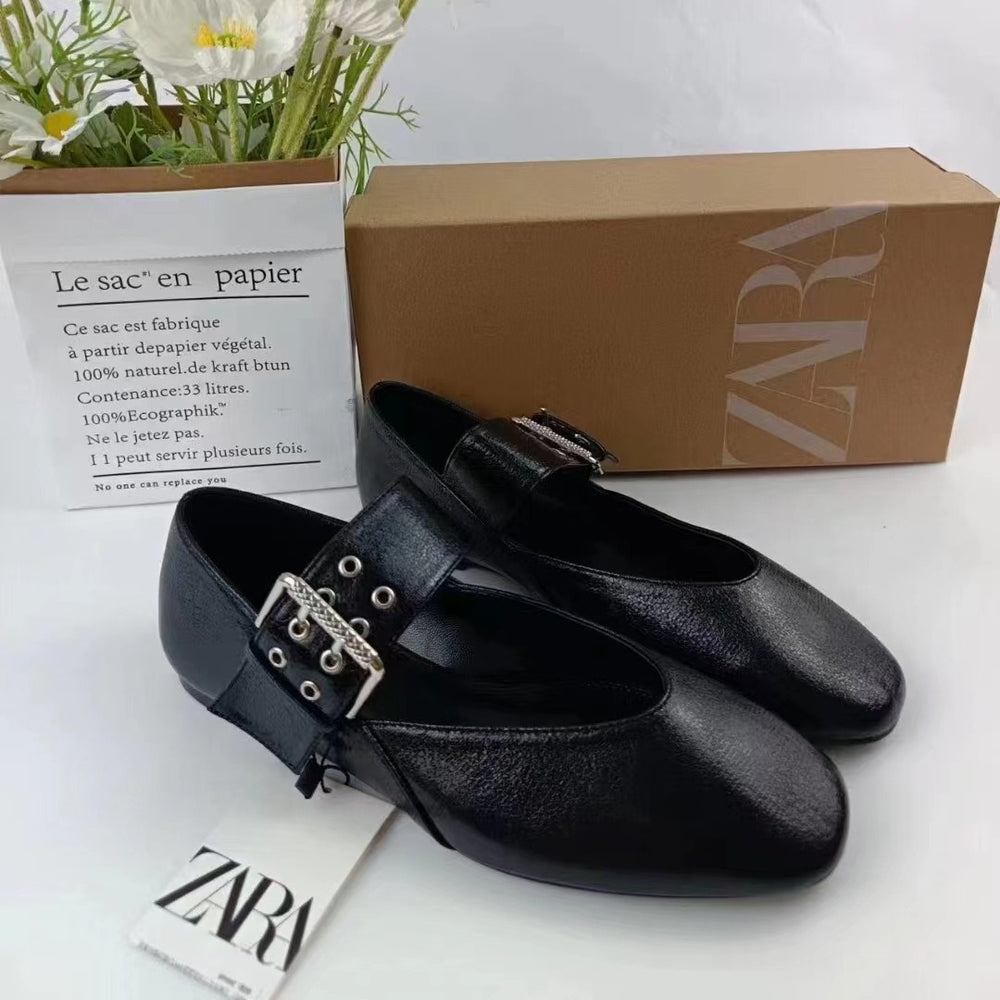 Za2024 new spring black mary jane flats with buckle strap - round toe ballet shoes