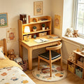Nordic solid wood computer desk with integrated bookshelf - student study table for home, bedroom, bedside, and minimalist office use